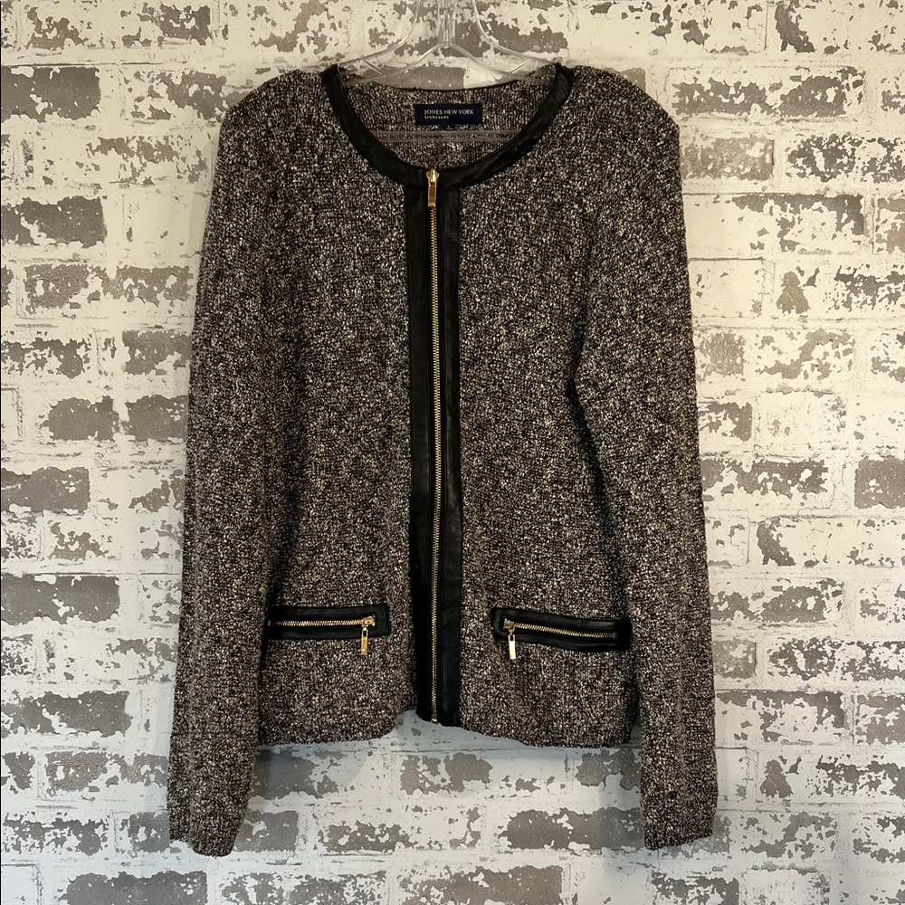 Jones New York Black & Gray Tweed Zip-Front Jacket